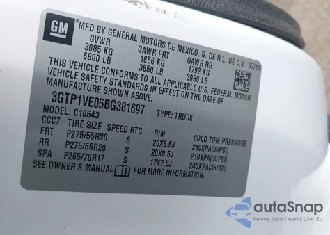 2011 GMC Sierra 1500 Sle from USA, damaged, VIN 3GTP1VE05BG381697